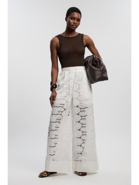 KAREN MILLEN Cotton Cutwork Panelled Woven Wide Leg Trouser