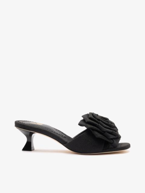 Larroudé Scarlet Low Mule In Black Raffia