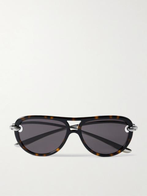 Bottega Veneta Aviator-Style Tortoiseshell Acetate and Silver-Tone Sunglasses