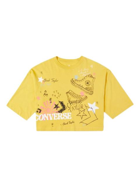 Converse (WMNS) Converse NOTEBOOK DOODLE OS CROP Tee GOLD STRAW Yellow 10022825-A01