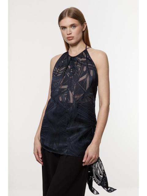 KAREN MILLEN Amelia Graham Burnout Halter Neck Asymmetric Tunic