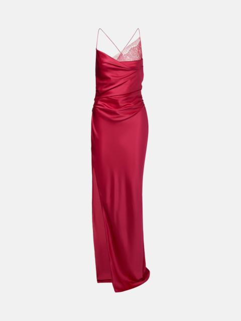 THE SEI Draped lace-trimmed silk satin gown