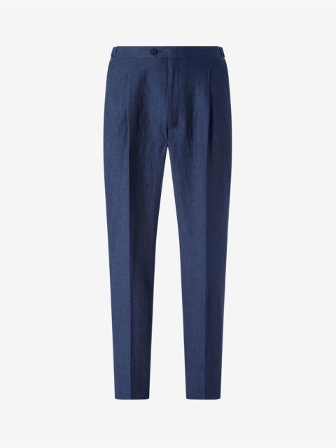 CORNELIANI Blue 2-pleated linen chambray trousers