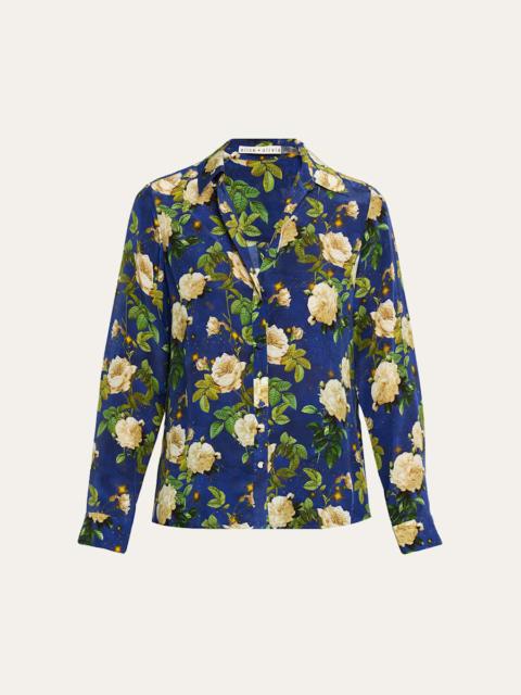 Alice + Olivia Twilight Rose Eloise Button-Front Blouse