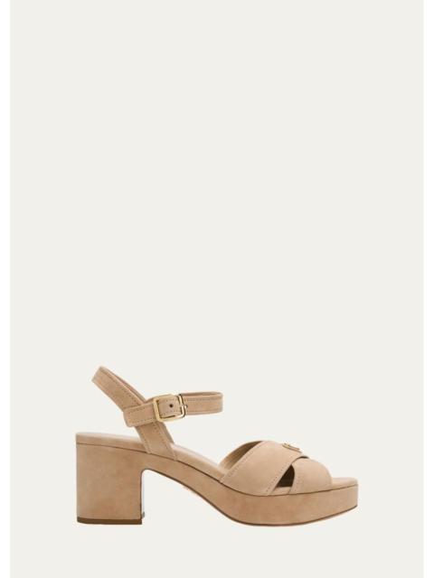 Prada Triangle Suede Platform Sandals