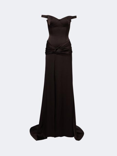 ALEX PERRY Off-shoulder crêpe satin corset gown