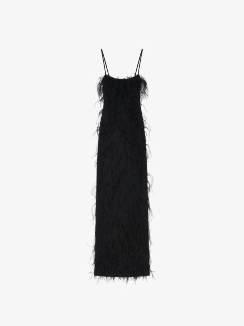 EVENING STRAPS DRESS WITH FEATHERS AND LUREX