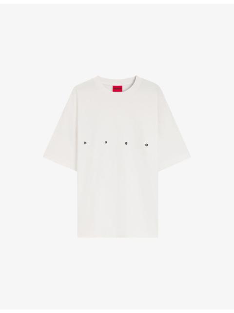 HUGO Brand-Print Oversized-Fit Cotton-Jersey T-Shirt
