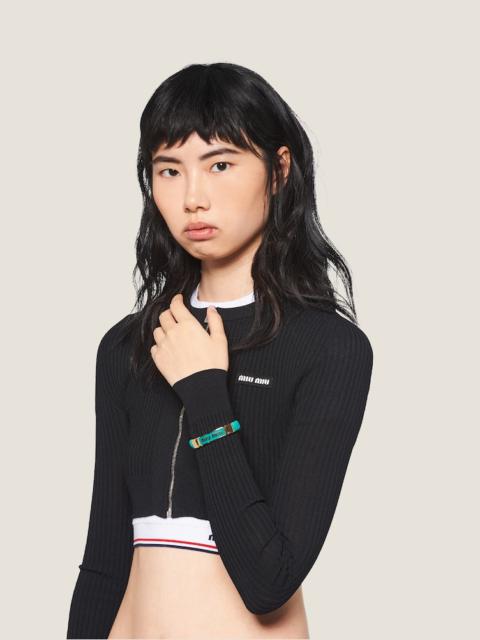 Miu Miu Nappa leather and metal bracelet with logo