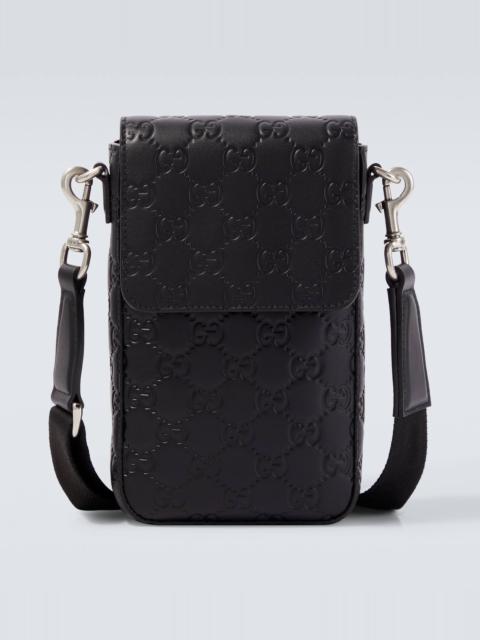 GUCCI GG Emblem debossed leather phone pouch
