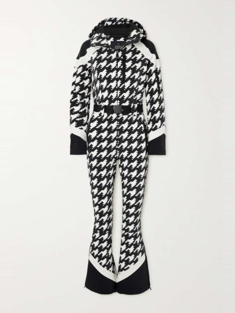 Allos belted houndstooth hooded ski suit