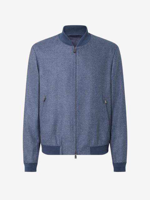 CORNELIANI Blue silk and wool bomber jacket