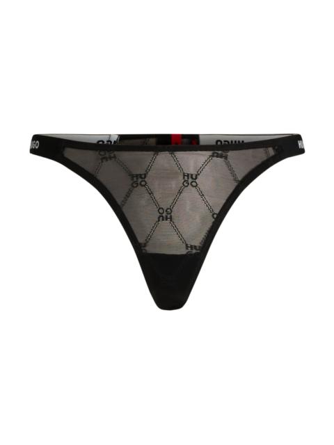 HUGO BRANDED-ELASTIC THONG WITH STACKED LOGOS