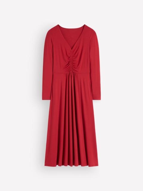 BODEN Jasmine Ruched Jersey Dress-Crimson Red