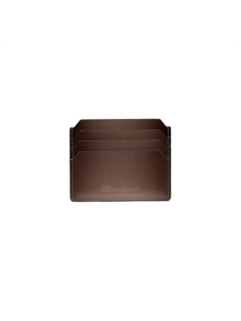 Santoni Brown leather credit card holder
