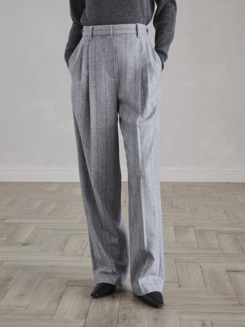 Striped techno virgin wool flannel relaxed tailored trousers