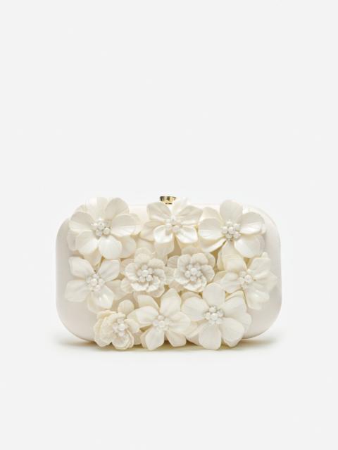 self-portrait Cream Satin Floral Textured Clutch Bag