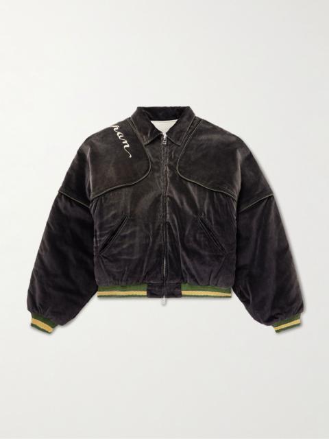 Kapital Logo-Embroidered Zip-Detailed Cotton-Velvet Bomber Jacket Black
