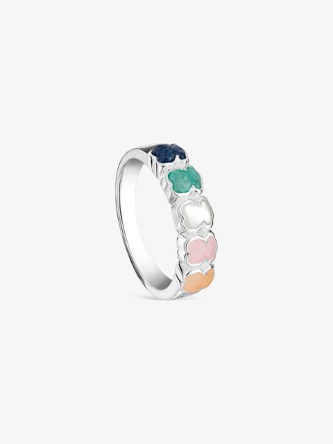 TOUS TOUS Mini Color Ring in Silver with Gemstones 0,5cm.