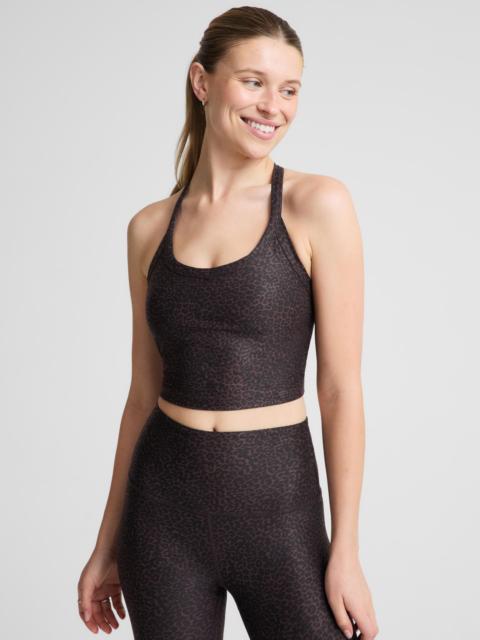 BEYOND YOGA Cocoa Plum Leopard SoftMark On The Up Cropped Tank