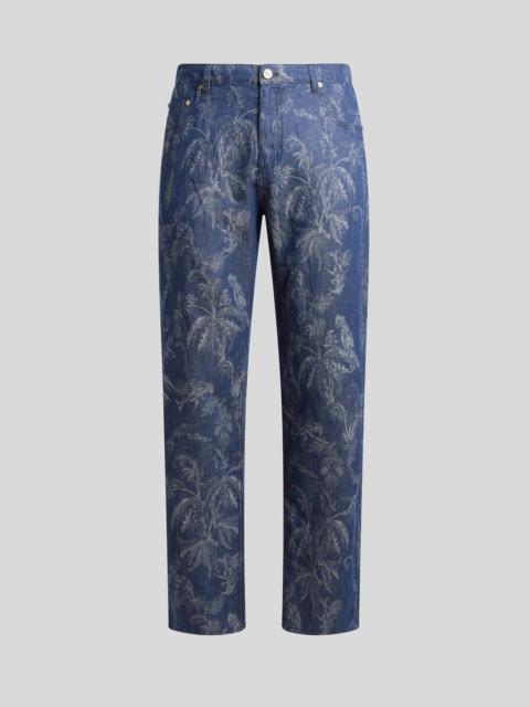 Etro STRAIGHT-LEG JEANS IN COTTON AND LINEN JACQUARD DENIM WITH PARROT AND PALM TREE MOTIF