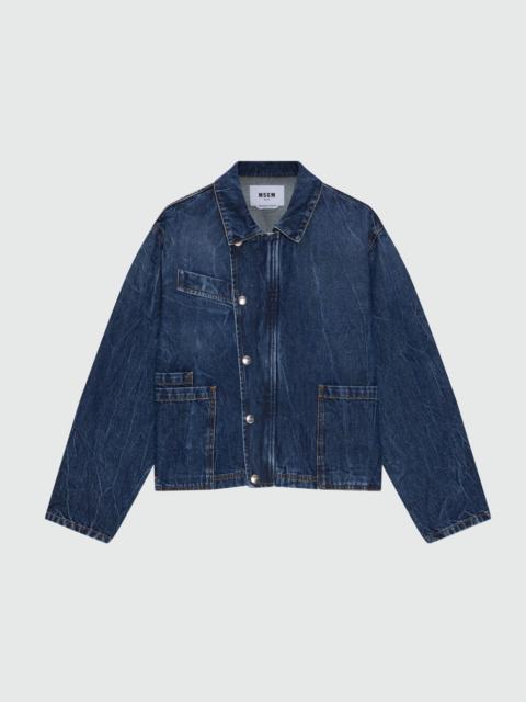 MSGM Raw denim jacket with classic collar and front pockets