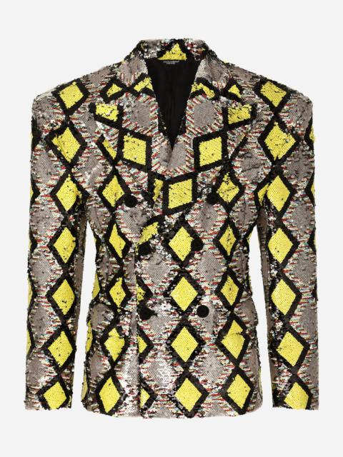 Dolce & Gabbana Double-breasted jacket with sequined diamond-design