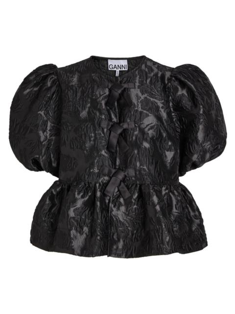 GANNI Ganni Floral Peplum Satin Cloqué Blouse