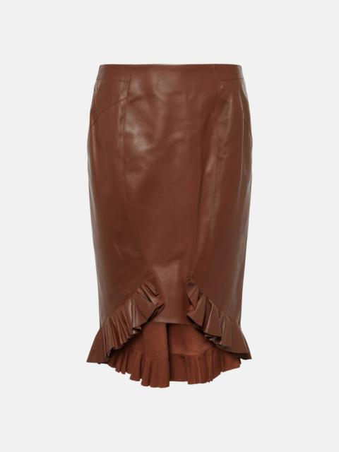 Ruffled leather midi skirt