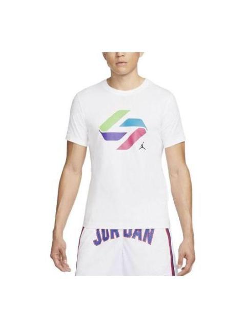 Jordan Men's Air Jordan Casual Pattern Logo Printing Round Neck Pullover Short Sleeve White T-Shirt DV5537-