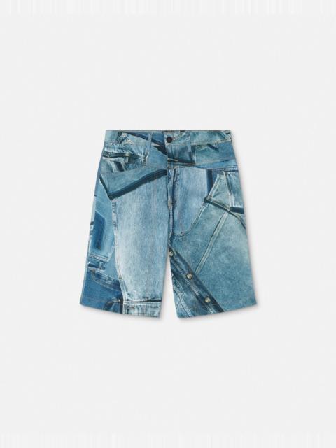 VERSACE JEANS COUTURE Patchwork Denim Bermuda Shorts