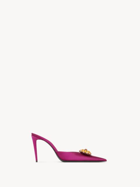 SAINT LAURENT COSMO MULES IN SATIN CREPE AND CRYSTALS
