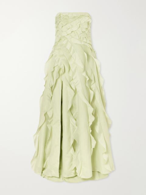 Aje. Allairie Strapless Ruffled Shirred Faille Gown