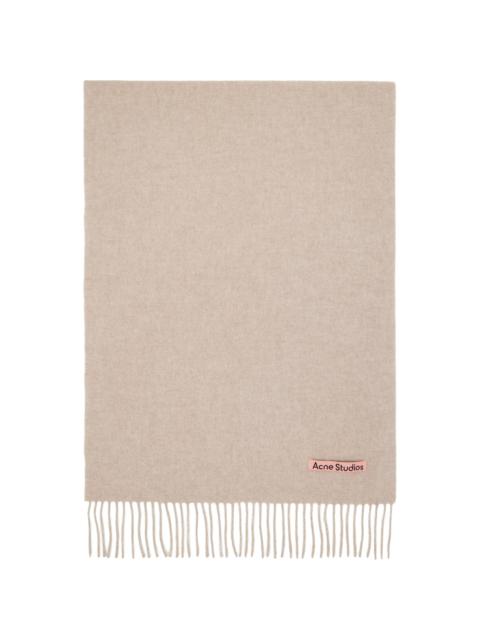 Beige Fringe Wool Narrow Scarf