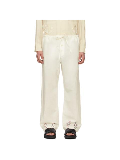 BODE White Embroidered Blackjack Trousers