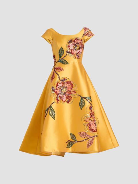 AMSALE Women's Embellished Floral Mikado Cocktail Dress - Marigold