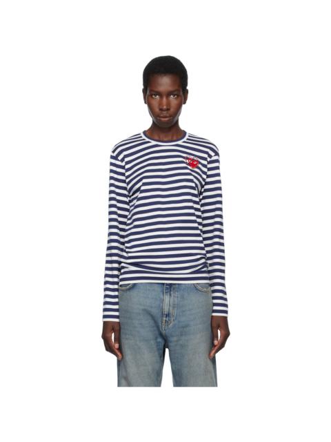 Navy & White Stripe Metal Stone Emblem Red Heart T-shirt