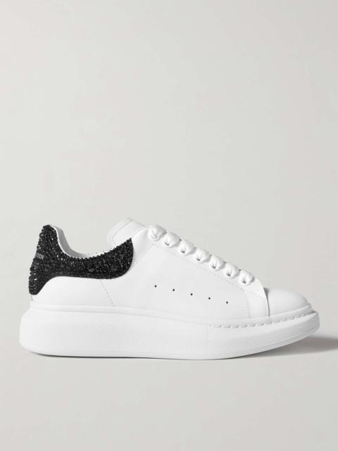 Crystal-Embellished Exaggerated-Sole Leather Sneakers