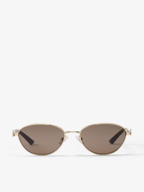 JIMMY CHOO null Pale Gold Metal Oval Sunglasses with Dark Brown Lenses