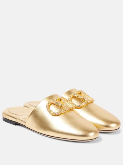 Valentino VLogo Signature metallic leather slippers