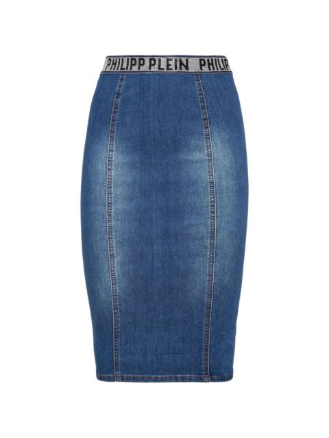 PHILIPP PLEIN logo-waist denim pencil skirt