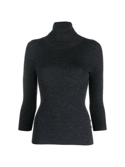 ribbed-knit roll-neck knitted top