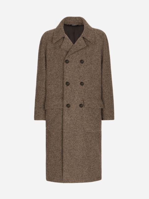 Double-breasted melange alpaca wool coat