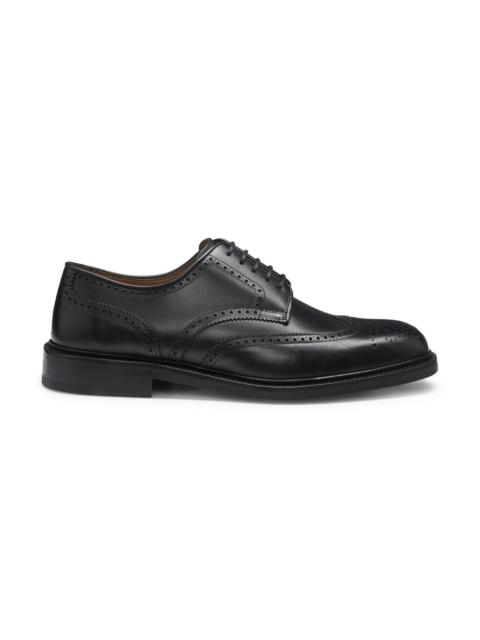 BOSS BURNISHED-LEATHER DERBY SHOES WITH BROGUE DETAILS