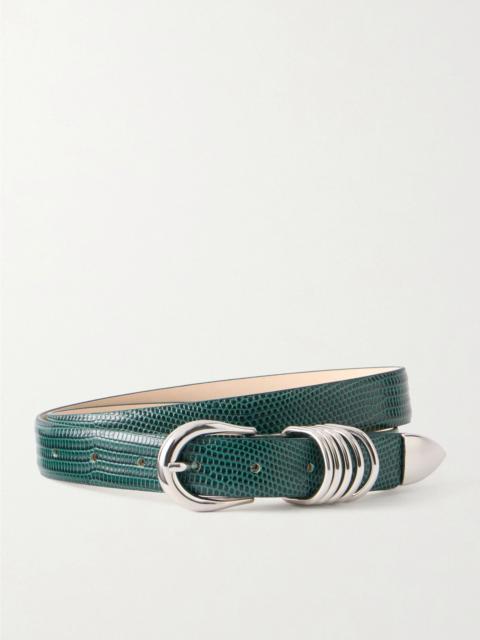 DÉHANCHE Hollyhock lizard-effect leather belt Army green
