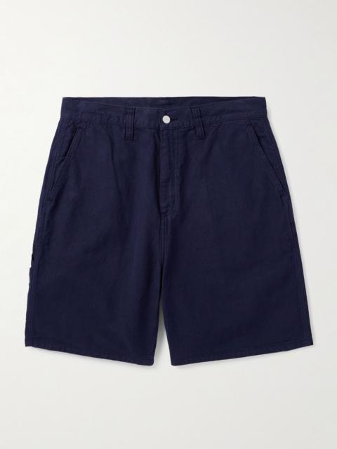 Walter Single Knee Wide-Leg Cotton and Linen-Blend Canvas Shorts Navy