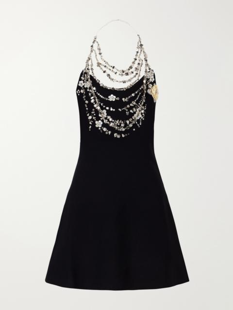 Oscar de la Renta Crystal-embellished Crepe Mini Dress