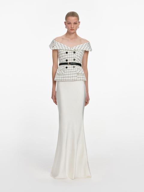 Check Boucle Satin Maxi Dress