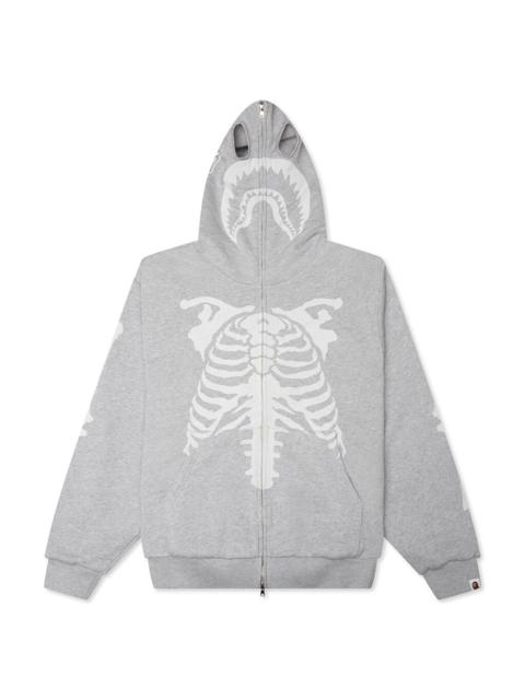 A BATHING APE® SKELETON SHARK HEAVY WASHED CROPPED FIT FULL ZIP HOODIE - GRAY
