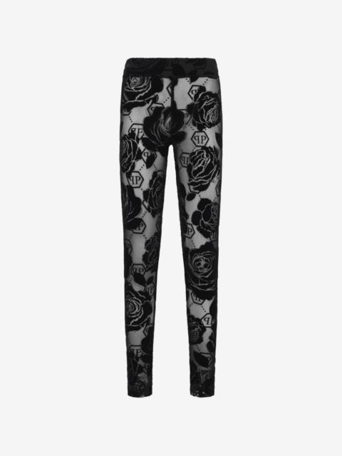 PHILIPP PLEIN flock flower-monogram leggings